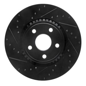 Dodge Durango Brake Rotor (1) - Front Left - R1 Concepts - Drilled & Slotted - Black - `11-`25